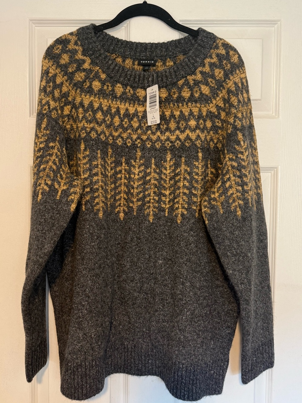 torrid Gray and Mustard Fair Isle Crewneck Sweater